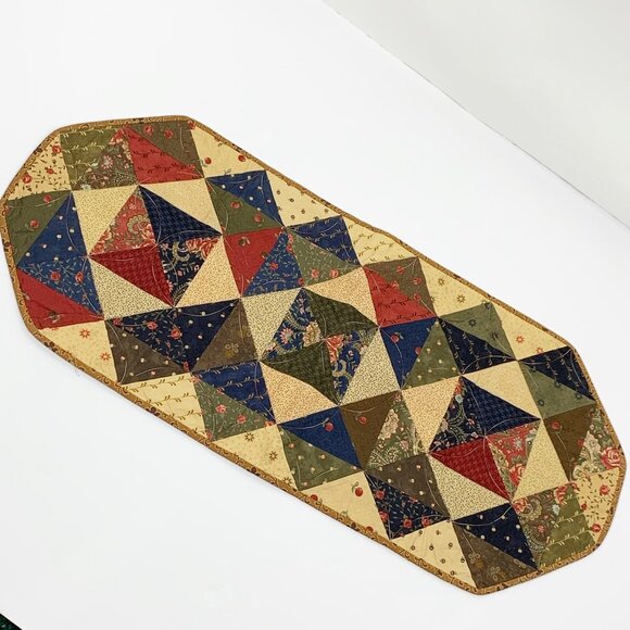 2 Handmade quilted table runners multicolored patchwork, spring & fall colors - Picture 4 of 7